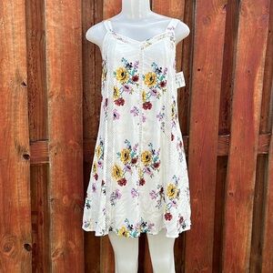 Roebuck & Co. Floral Lattice Trim Babydoll Cami Mini Dress Sears Kmart XS